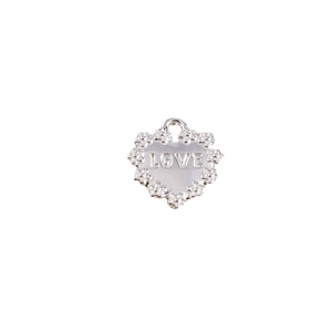 Pack of 20 silver heart charms with LOVE engraving and floral borders for DIY jewelry