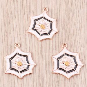 Trois pendentifs hexagone toile d'araignée en alliage rose gold avec émail coloré