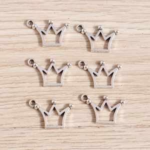 Pack of six vintage silver hollow crown alloy pendants for DIY jewelry making accessories