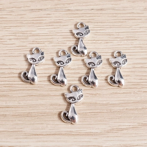 Pack of vintage silver alloy cat charms for DIY jewelry making with minimalist design