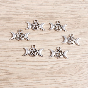 Pendentifs pentagramme triple lune en alliage argenté pour bijoux DIY lot de 6 pièces