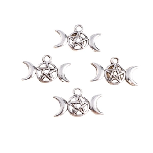 Pendentifs pentagramme lune et étoile évidés en argent vintage pour bijoux DIY