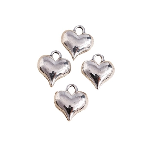 Pack of four silver heart-shaped metal charms for DIY jewelry making and bracelet necklaces