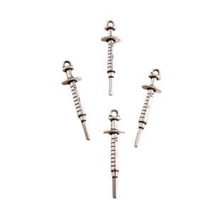 Antique silver syringe charms for DIY jewelry making with realistic scale engravings