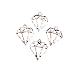 Lot de quatre breloques géométriques en alliage argenté vintage en forme de diamant