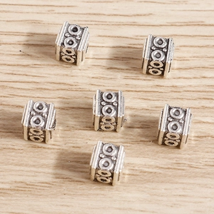 Vintage tibetan silver square spacer beads with embossed circles for DIY jewelry making
