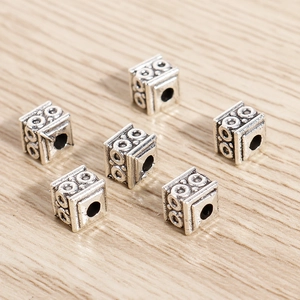 Antique Silver Zinc Alloy Cube Spacer Beads Embossed Concentric Circles Loose Beads For DIY Bracelet Necklace Jewelry Making