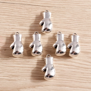 Set of six silver alloy boxing glove pendants for DIY jewelry making and crafts