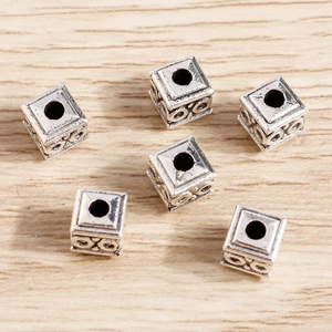 Vintage silver square spacer beads with floral carving for DIY jewelry making