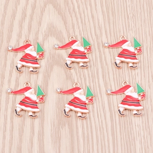 Pendentifs Père Noël de Noël Charms en Alliage Émail pour la Fabrication de Bijoux DIY Porte-clés Collier Décoration Incrusté de Strass