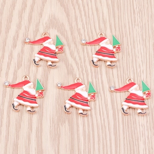 Lot de 5 breloques Père Noël en alliage avec sapin et strass pour création de bijoux DIY
