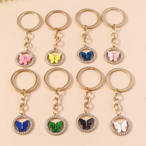 Elegant Alloy Butterfly Keychain With Rhinestone Inlaid Acrylic Pendant For Car Bag Decorative Accessories For Women