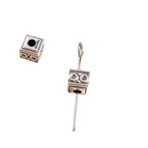 Vintage silver alloy square spacer beads with embossed ring texture for DIY jewelry making