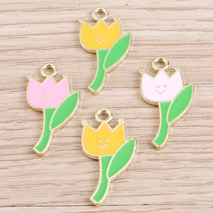 Ciondoli a forma di tulipano in smalto giallo e rosa per gioielli fai da te e portachiavi