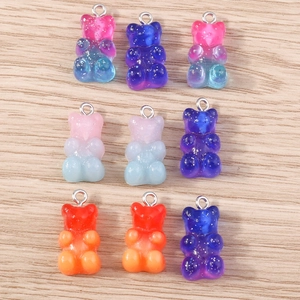 Gradient Resin Gummy Bear Pendants With Alloy Loops Glitter Cartoon Bear Charms For DIY Earring Necklace Keychain Making