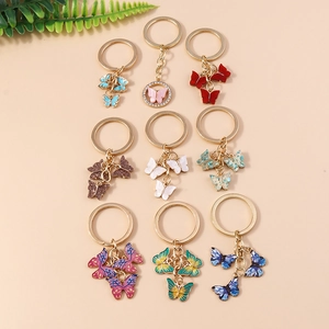 Cute Butterfly Drip Oil Keychain For Women Gold Alloy Enamel Butterfly Pendant Bag Hanging Ornament Key Ring Accessory Gift