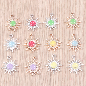 Alloy Sunflower Smiley Face Pendants With Rhinestones Enamel Sun Charm For DIY Jewelry Making Necklace Bracelet Women Kids