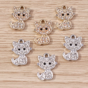Pendentifs Chat en Alliage Avec Strass pour la Fabrication de Bijoux Charmes d'Animaux Mignons Électroplaqués pour Collier Bracelet Bricolage Femmes Filles