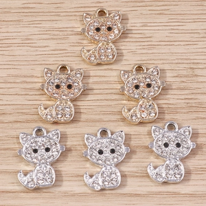 Pendentifs chat en alliage avec strass pour création de bijoux DIY en or et argent