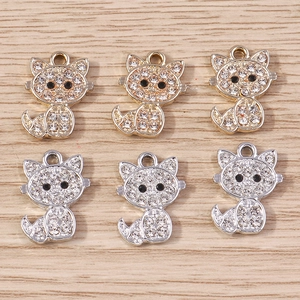 Lot de 6 breloques chat mignon avec strass pour création de bijoux DIY en or et argent
