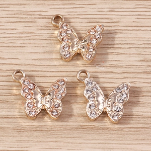 Set of three luxury gold-plated butterfly pendants with sparkling crystal rhinestones