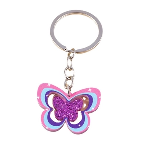 Porte-clés papillon arc-en-ciel avec couches rose bleu et paillettes violettes