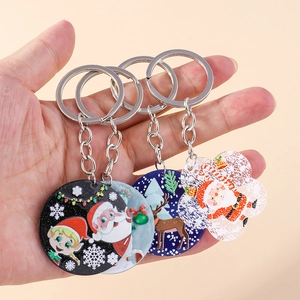Christmas Santa Elk Keychain Acrylic Round Hanging Ornament For Backpack Festive Party Gift Women Kids Jewelry Accessory