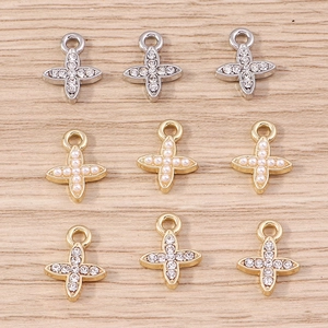 Alloy Flower Cross Pendants With Imitation Artificial Pearl Rhinestone Charms For DIY Jewelry Making Necklace Bracelet Accessories