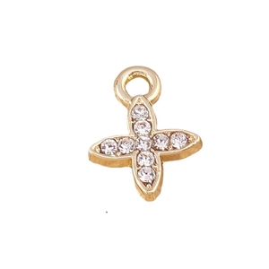 Golden clover cross pendant charm with sparkling white zircons for DIY jewelry making