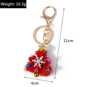 Detailed size specifications for red Christmas tree felt keychain with bell and fur ball