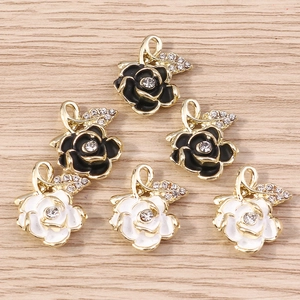 DIY Rose Flower Alloy Pendant Inlaid Rhinestone Floral Charm For Jewelry Making Handmade Craft Earring Necklace Accessories