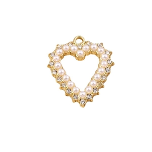 Hollow heart pendant with pearls and rhinestones in gold-plated metal DIY jewelry charms