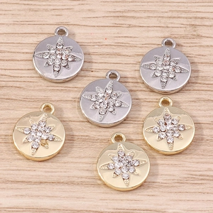 Alloy Rhinestone Octagram Star Round Coin Pendants DIY Jewelry Making Accessories Fashion Inlaid Charms For Necklace Bracelet