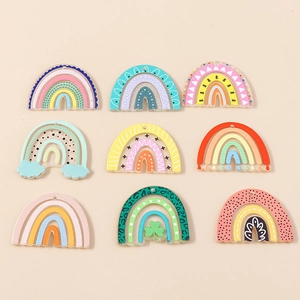 Set of colorful rainbow acrylic charms with polka dots and patterns for DIY jewelry