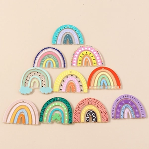 Set of 10 rainbow shaped acrylic charms with colorful patterns for DIY jewelry making