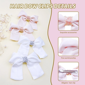 Dolci fermagli per capelli a fiocco in raso rosa e bianco con perle e strass per bambine