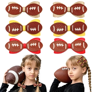 Barrettes à Cheveux Nœud Papillon Rugby Football Américain Sportif Faites à la Main pour Enfants Paillettes Tissu Nœud Accessoires de Cheveux Cheerleading