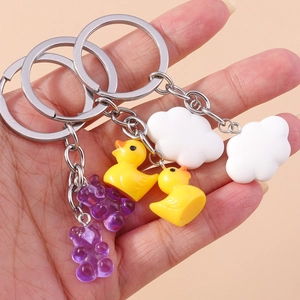 Cartoon Yellow Duck Keychain Cute Purple Resin Bear White Cloud Pendant Zinc Alloy Key Ring Bag Hanging Decor Jewelry Gift