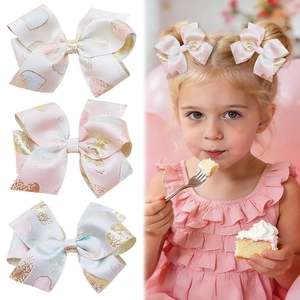 Sweet Song Brocade Jacquard Heart Bow Hair Clip Gold Stamping Alligator Clip Little Girls Kids Party Hair Accessories