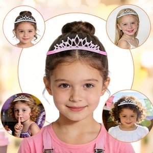 Detailed view of girls sparkling rhinestone crown headbands in pink and white styles