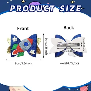 Glitter rocket bow hair clip for girls with stars and duckbill clip size chart
