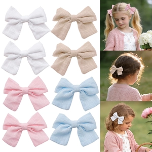 Handmade Cotton Linen Bow Hair Clip Sweet Solid Color Princess Alligator Clip Pastoral Style Kids Hair Accessory