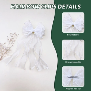 Elegante fermaglio per capelli in organza bianca con doppio fiocco e nastri lunghi