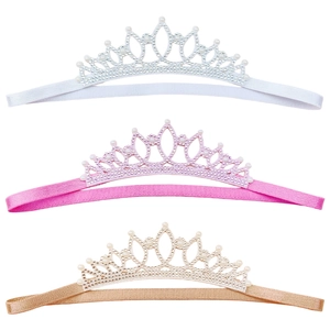 Three-piece set of girls rhinestone princess crowns with elastic bands for birthdays