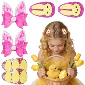 Easter Bunny Hair Clips For Kids Glitter Bow Rabbit Ear Hairpins Sweet PU Leather Egg BB Clips Girls Party Hair Accessories