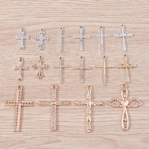 Alloy Rhinestone Cross Pendants DIY Jewelry Accessories Heart Wings Religious Charms For Necklace Making Wedding Party Women Men