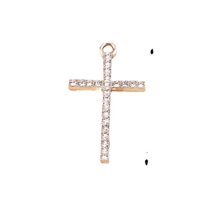 Golden alloy cross pendant with sparkling crystals and a classic bail for DIY jewelry