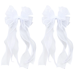 Elegante coppia di fiocchi in tulle bianco con lunghi nastri fluenti per bambine