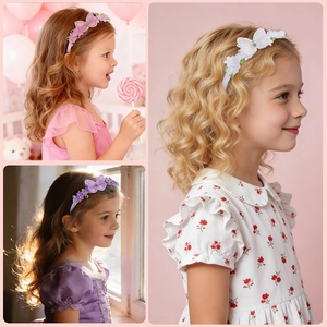 Serre-tête en dentelle avec papillon et perles pour filles en rose, blanc et violet élégant