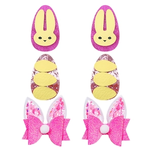 Easter bunny ear hair clips set with glitter sequins and colorful cartoon patterns